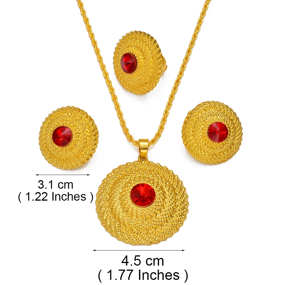 Ethiopian Jewelry Sets RED/BLUE/GREEN Pendant Necklaces Earrings Rings Habesha Eritrean African Marriage Dowry
