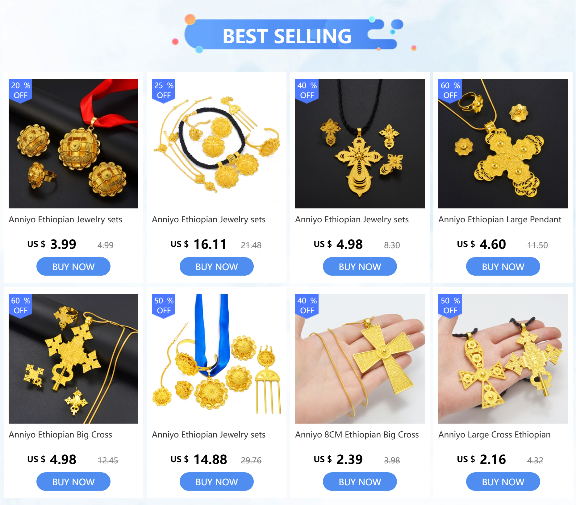 Small Size Ethiopian Jewelry Women Necklaces Earrings Ring Gold Color Eritrea African Jewelry