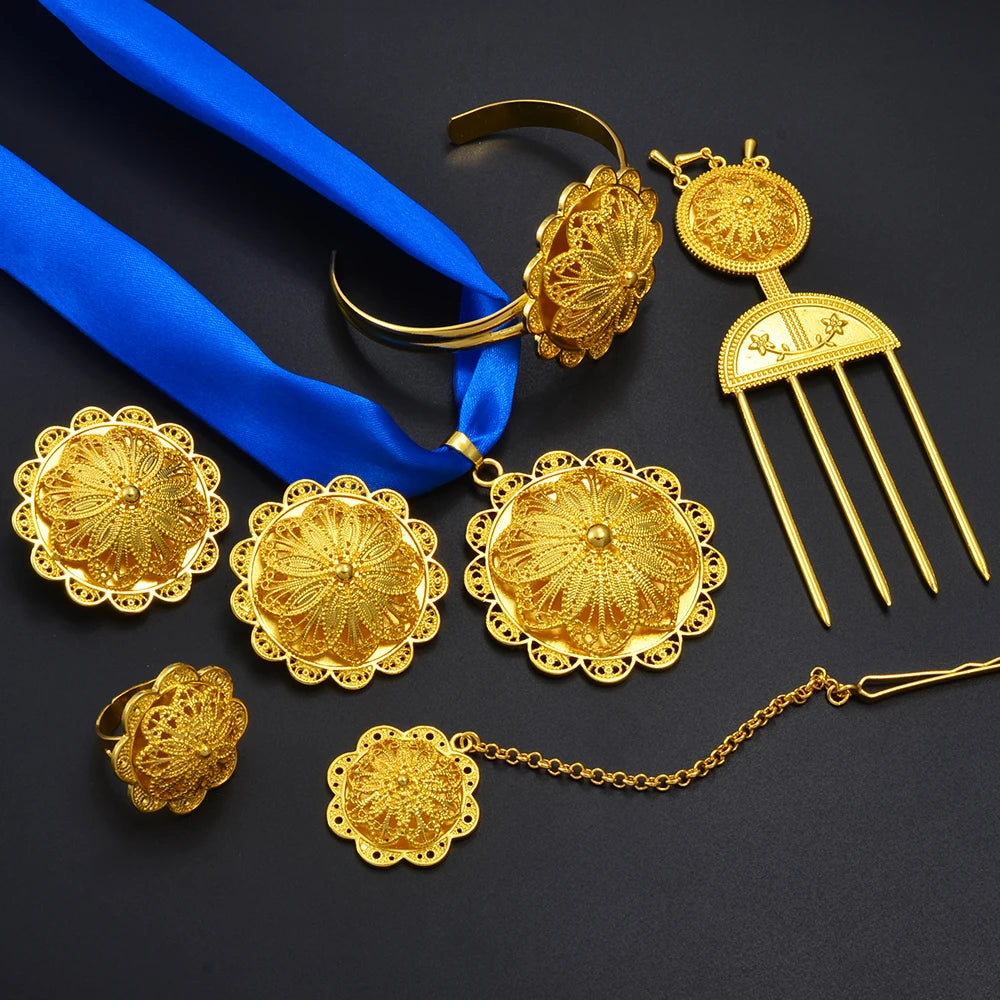 Ethiopian Jewelry sets Necklace Earrings Ring Hairpin Forehead Chain Bracelet Eritrean African Ethnic Bridal
