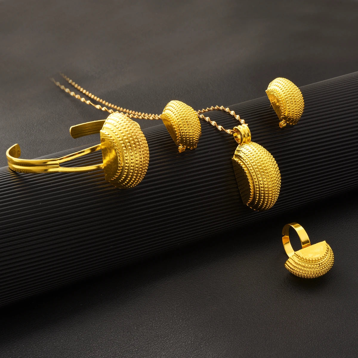 Eritrean Luxury Gold Color Jewelry Sets For Women Ethiopian Pendant Earrings Ring Bracelet Africa Dubai Wedding Accessories Gift