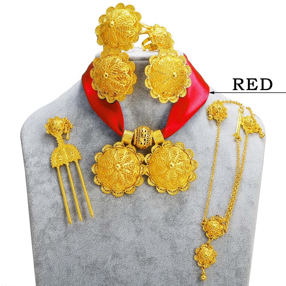 Ethiopian Jewelry sets Necklaces Earrings Ring Bracelets Hairpins Head Chains African Eritrean Wedding Productss
