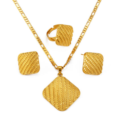 Square Heart Ethiopian Jewelry Set Pendant Necklaces Earrings Rings African Eritrean Habesha Dubai Weeding Gifts