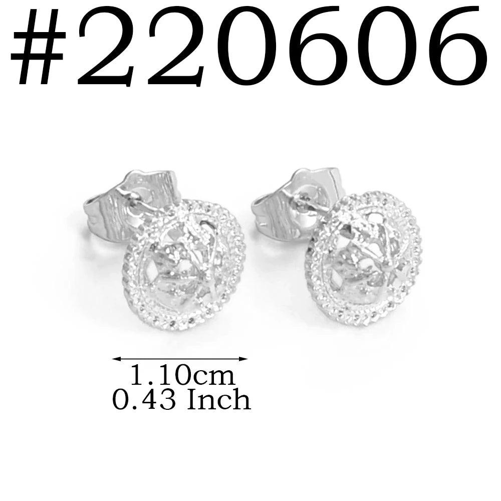 Ethiopian Small Round & Cross Stud Earrings Women  Eritrean Jewelry African Little Ear Studs With Rhinestone