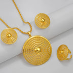 Ethiopian Jewelry Sets for Women Round Pendant Necklaces Earrings Ring Gold Color Eritrean Wedding Party