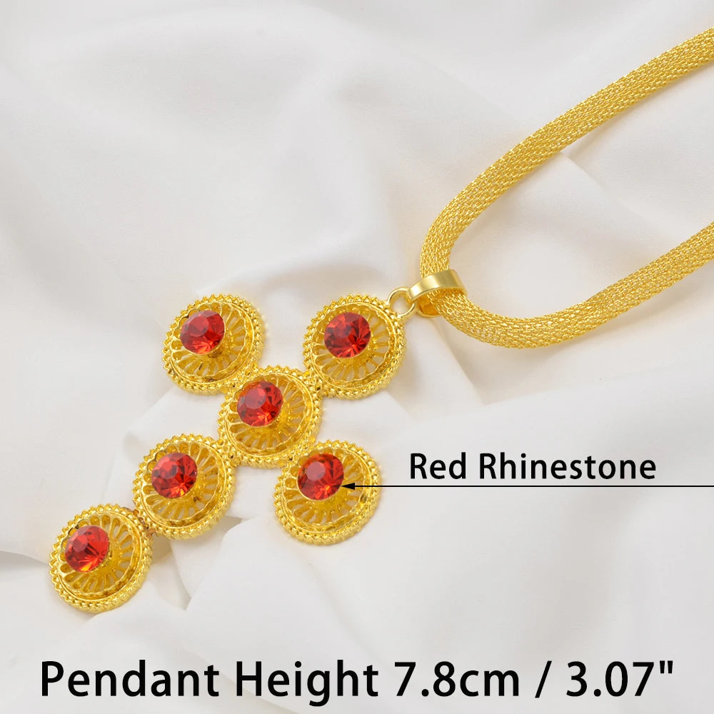 Ethiopian Big Cross Pendant Necklaces for Women  Gold Color Eritrean African Ethnic Traditional Jewelry