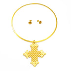 BIG Cross Collar Round Pendant & 1CM Small Earrings Choker Ethiopia Birthday Jewelry sets Africa Eritrean Habesha