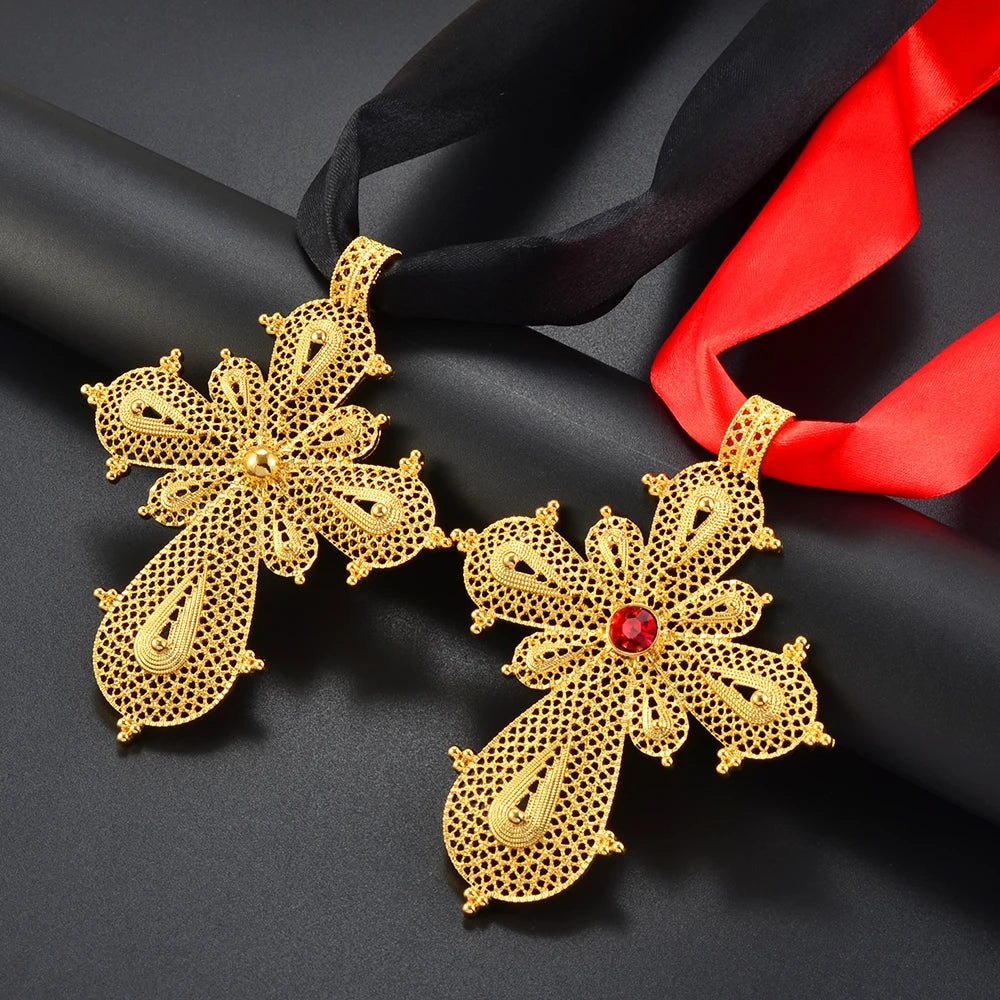 Ethiopian Big Cross Pendant DIY Rope Chain for Women ,African Wedding party Item Eritrean Jewelry Habesha