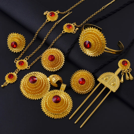 Ethiopian Jewelry sets Necklaces Earrings Rings Bracelet Hairpin African Eritrean Habesha Wedding Accessories