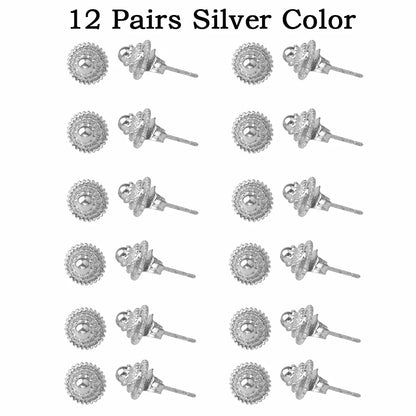 12Pairs,Gold Color/Silver Color Ethiopian Small Stud Earrings for Baby African Jewelry