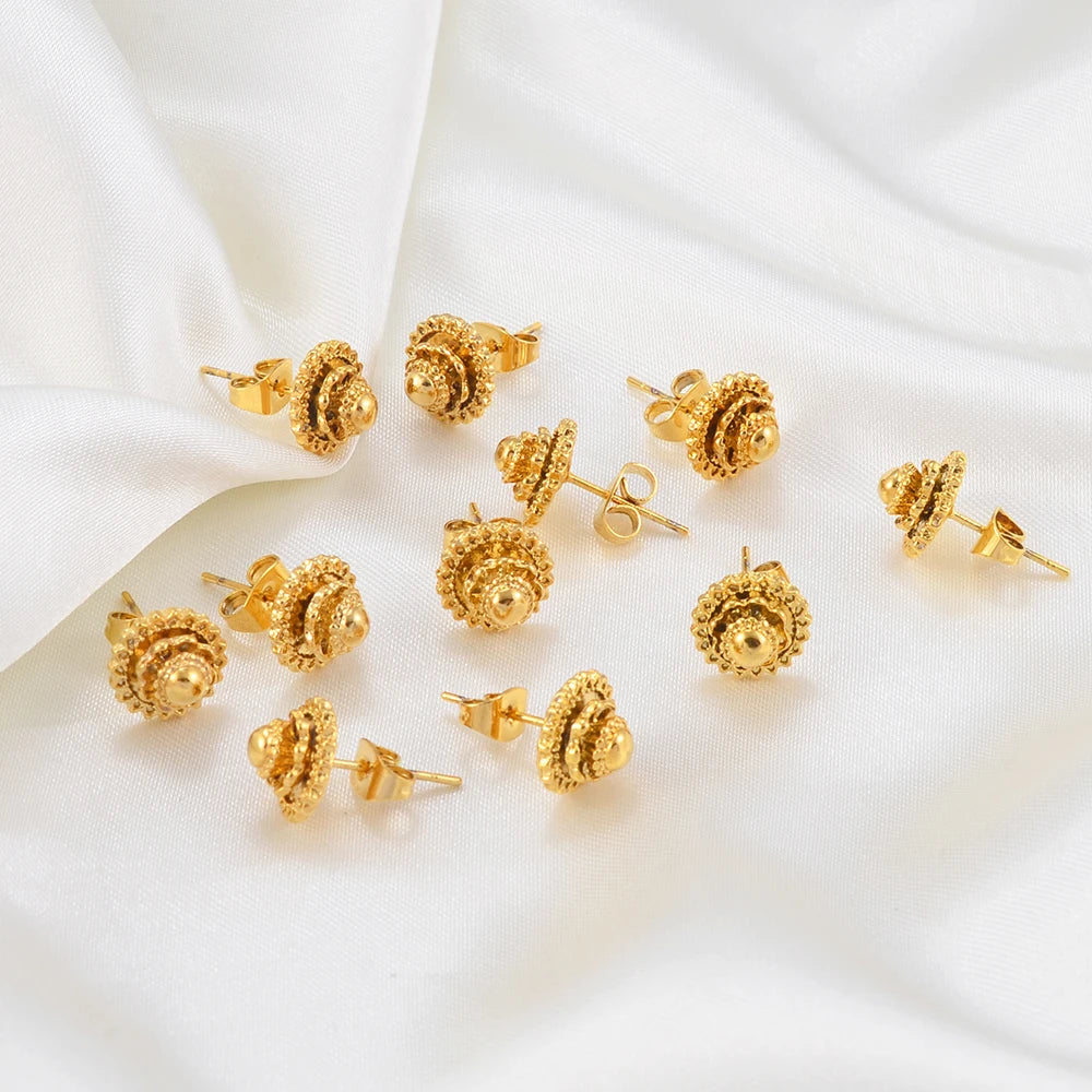 12Pairs,Gold Color/Silver Color Ethiopian Small Stud Earrings for Baby African Jewelry