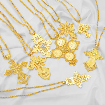 Ethiopian Gold Color Cross Charms Pendant Necklaces African Jewelry Eritrean Anniversary Accessories