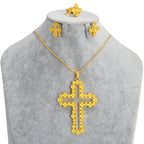 African Cross Necklace Earrings Ring Jewelry Sets Silver & Gold Color Ethiopian Eritrean Holiday Party Ornaments
