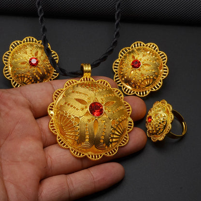 Pendant Necklace Earrings Rings African Jewelry Sets Eritrean Arab Wedding Gifts Women Mama