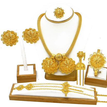 Ethiopian Gold Plated 6PCS Jewelry Set For Woman Big Pendant Necklace Wedding Engagement Gifts