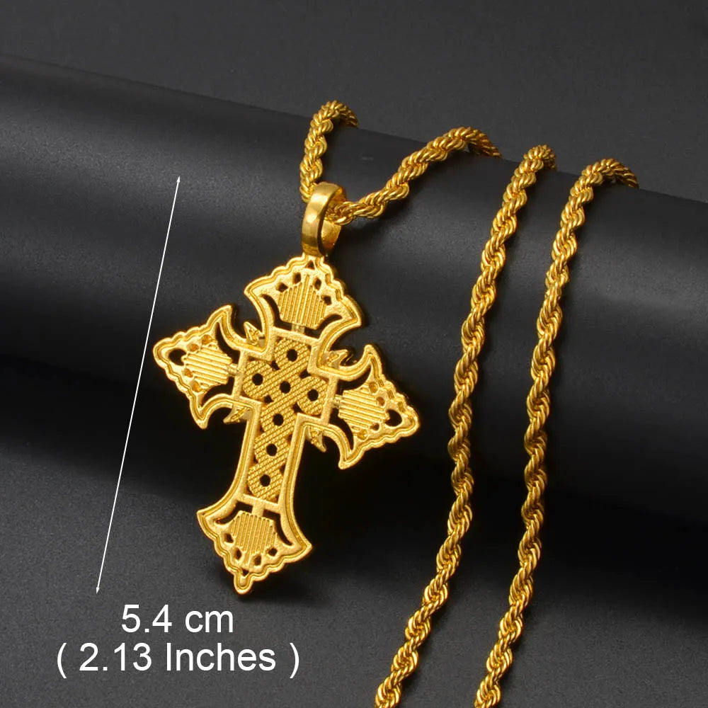 Ethiopian Gold Color Cross Charms Pendant Necklaces African Jewelry Eritrean Anniversary Accessories