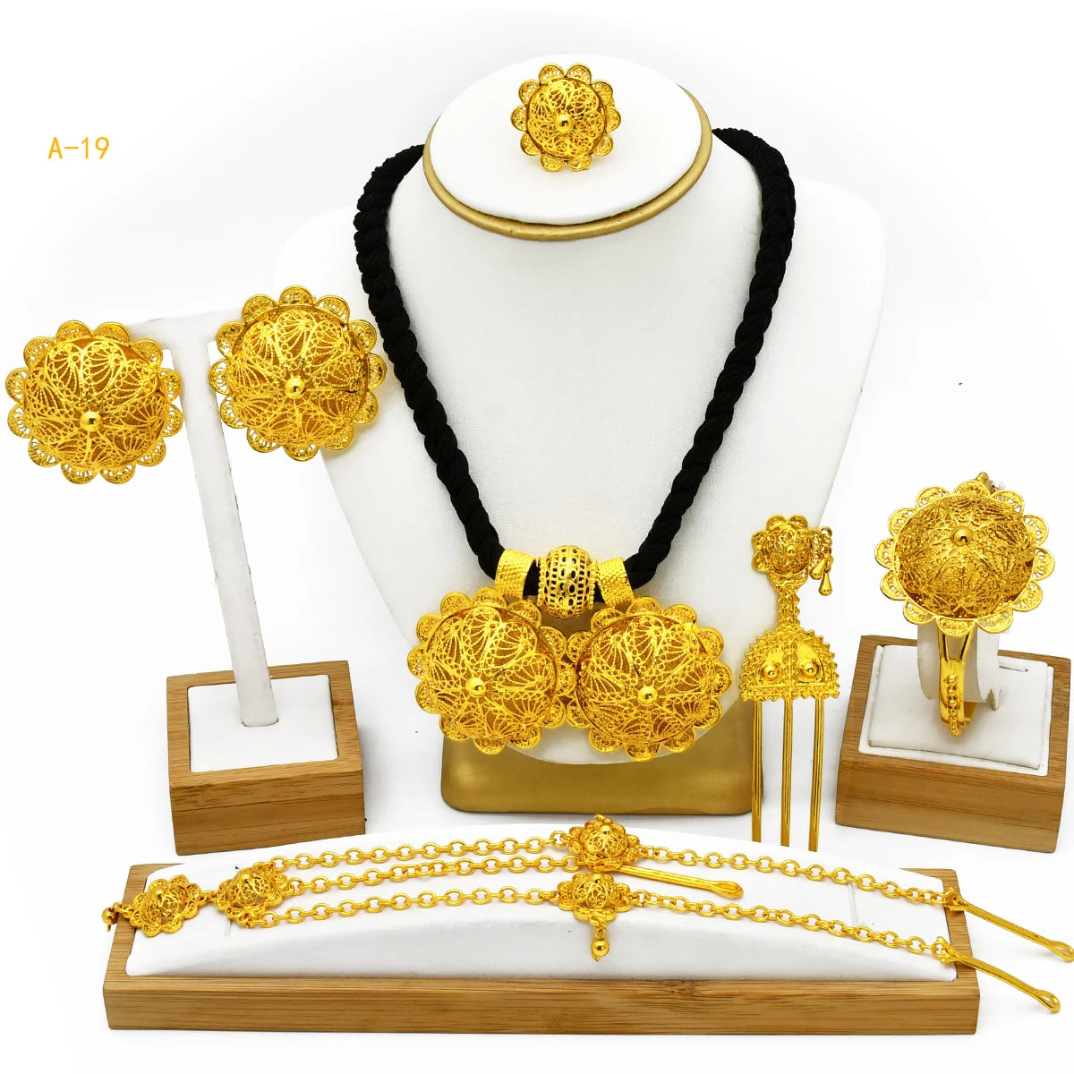 Ethiopian Gold Plated 6PCS Jewelry Set For Woman Big Pendant Necklace Wedding Engagement Gifts