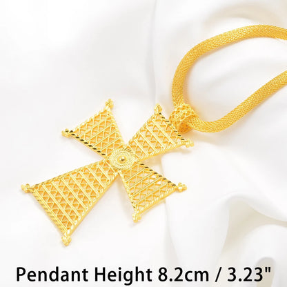 Ethiopian Big Cross Pendant Necklaces for Women  Gold Color Eritrean African Ethnic Traditional Jewelry