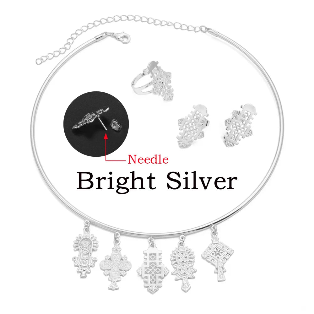 Ethiopian Eritrea Ethnic Jewelry Sets With Cross Chokers Earrings Rings for Women  Africa Wedding Party Gifts