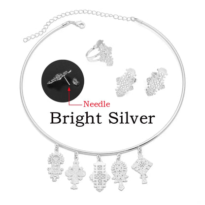 Ethiopian Eritrea Ethnic Jewelry Sets With Cross Chokers Earrings Rings for Women  Africa Wedding Party Gifts