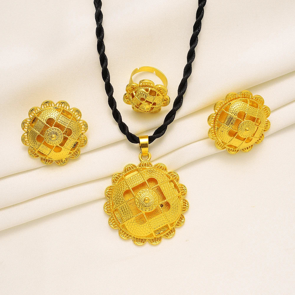 Gold Plated Fashion Ethiopian Earrings/Pendant/Ring Jewelry Sets Gold Plate Bride Wedding Eritrea Set Gift