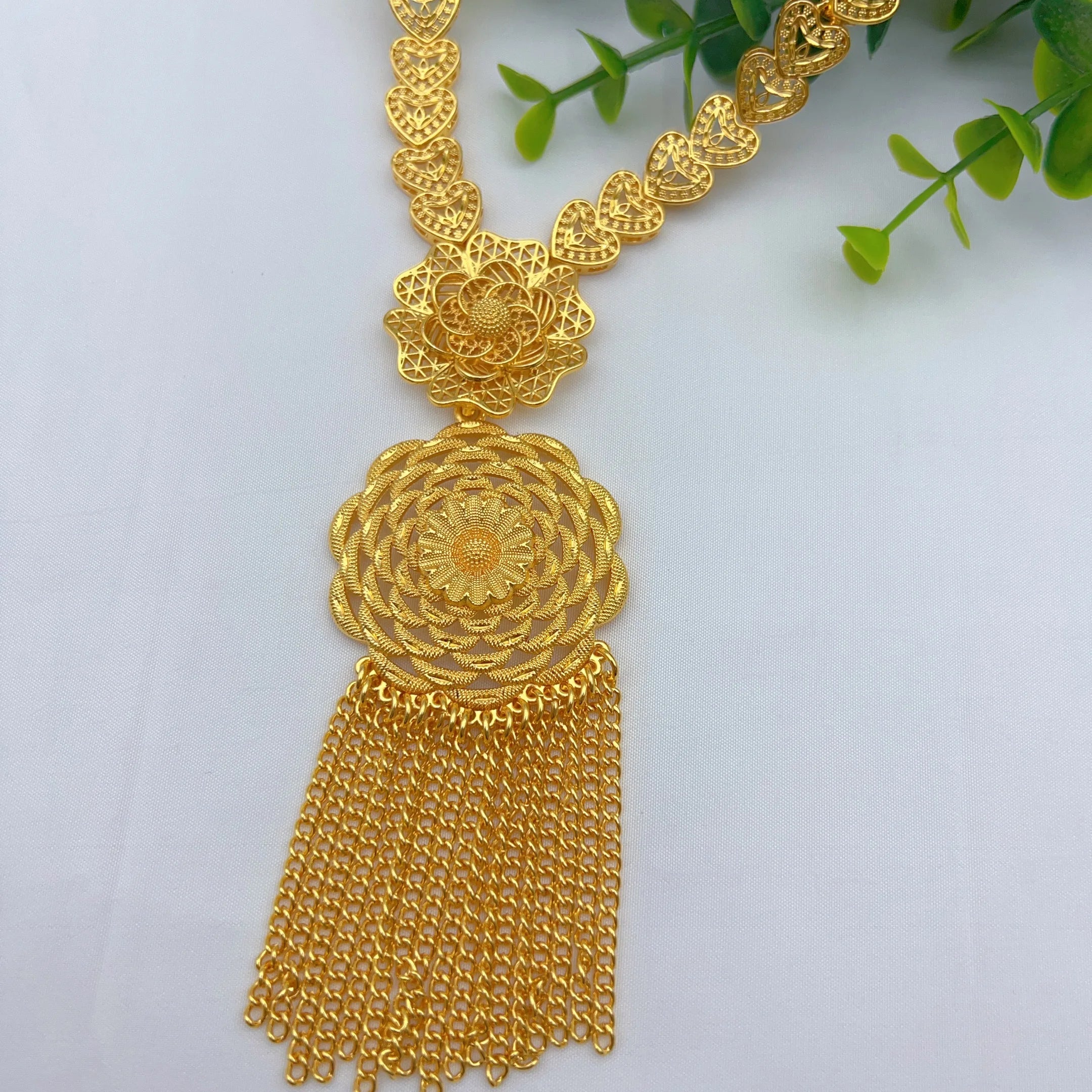Indian 24K Gold Color Long Tassel Necklace Set Nigerian Party Bridal Wedding Ethiopian Luxury Dubai Jewelry Wholesale Gifts