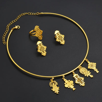 Ethiopian Eritrea Ethnic Jewelry Sets With Cross Chokers Earrings Rings for Women  Africa Wedding Party Gifts