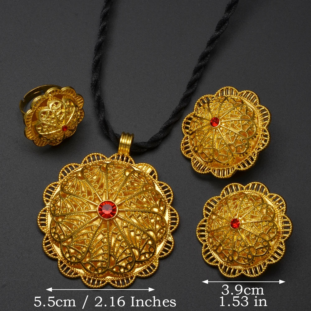 Pendant Necklace Earrings Rings African Jewelry Sets Eritrean Arab Wedding Gifts Women Mama