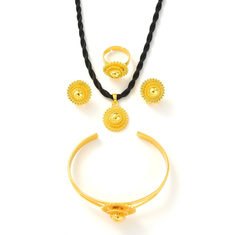 Eritrean Ethiopian Jewelry Pendant Necklaces Earrings Ring Headchain for Women Gold Color African Weeding Productss Gift