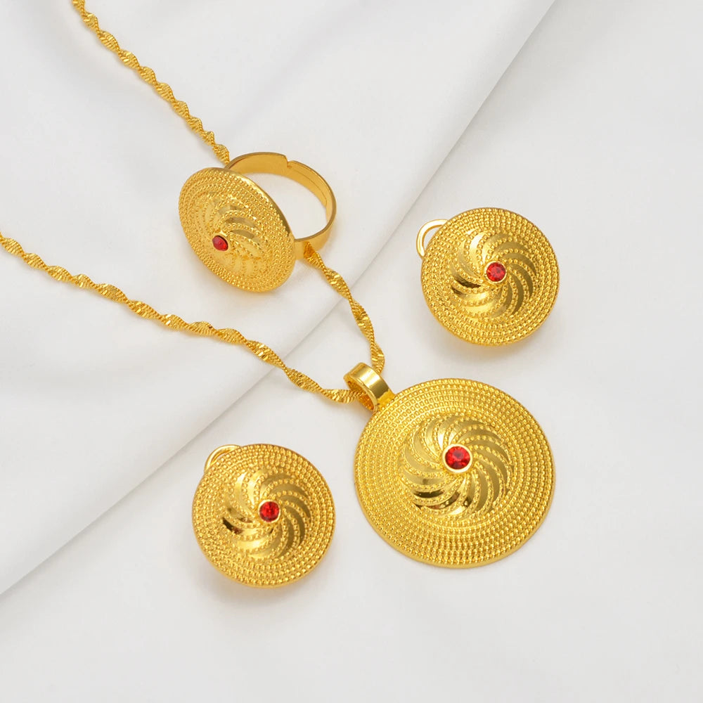 Ethiopian Culture Pendant Necklace Earrings Ring Women Silver/Gold Color Eritrea African Engaged Jewelry