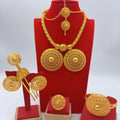 Dubai 24k Gold Plated 6PCS Jewelry Set For Woman African Indian Ethiopian Big Pendant Necklace Wedding Engagement Party Gifts