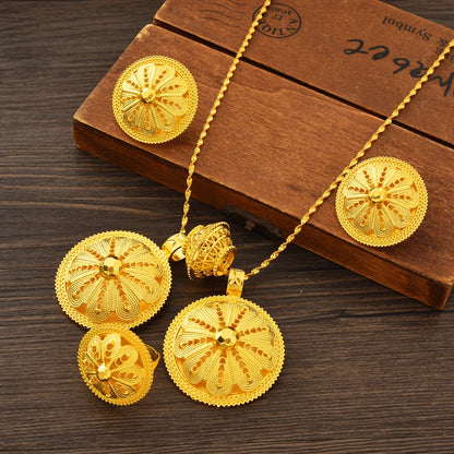 Gold Color Habesha Jewelry Set Women Pendants/Earring/Ring Ethiopia  Bride Wedding Party Accessory Birth Gift