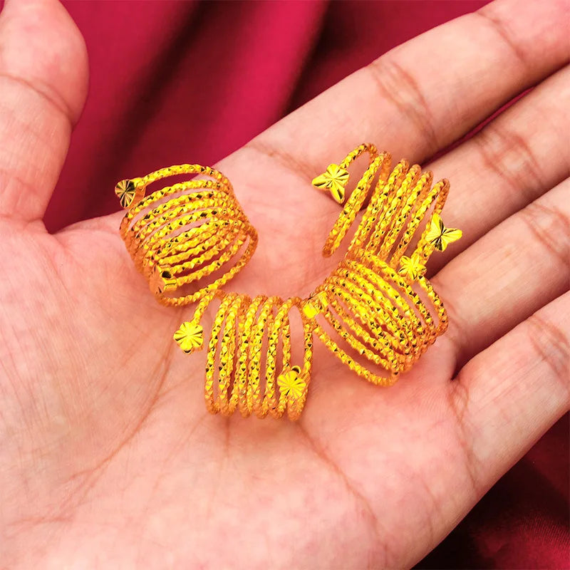 Spiral Flower Ring Women Gold Color Wedding Bride Ethiopian Big Jewellery Resizable
