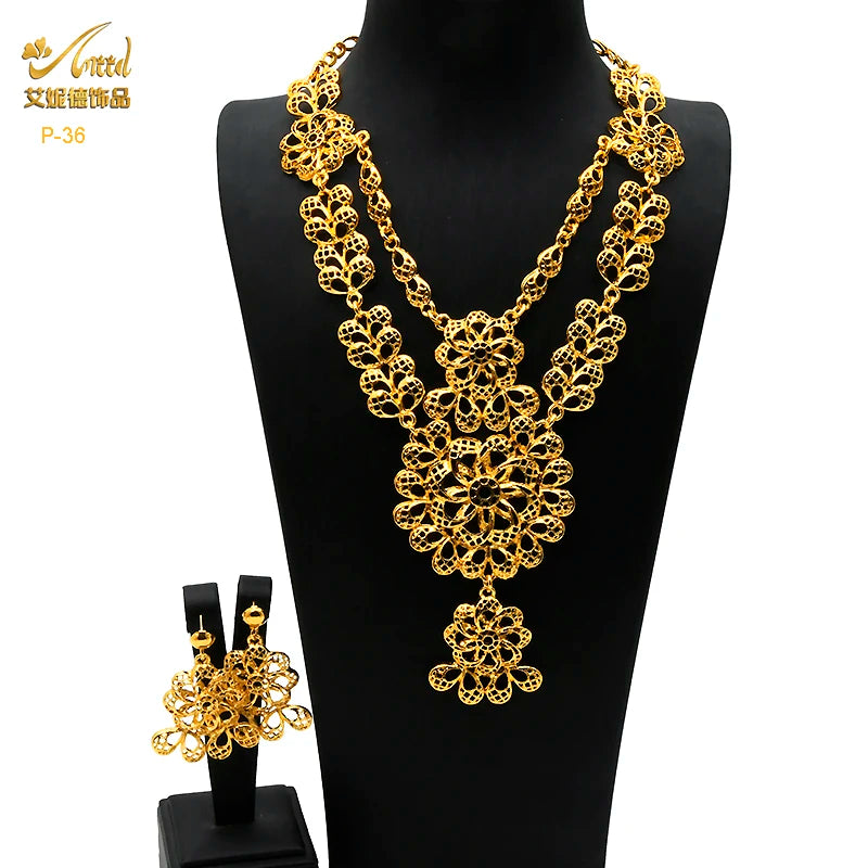 ANIID Indian 24K Gold Color Necklace Set Nigerian Party Bridal Wedding Ethiopian Luxury Dubai Jewelry Wholesale 2024 New Gifts