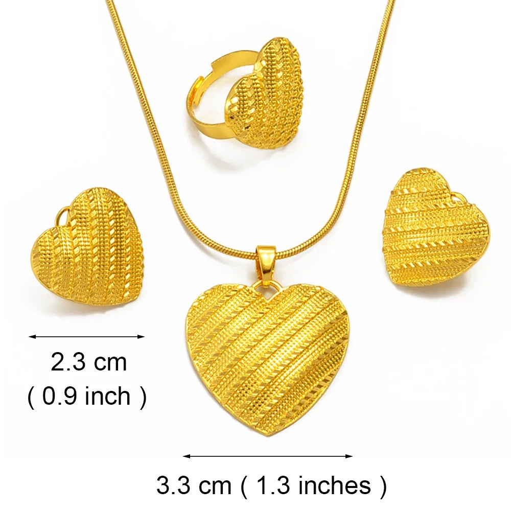 Square Heart Ethiopian Jewelry Set Pendant Necklaces Earrings Rings African Eritrean Habesha Dubai Weeding Gifts