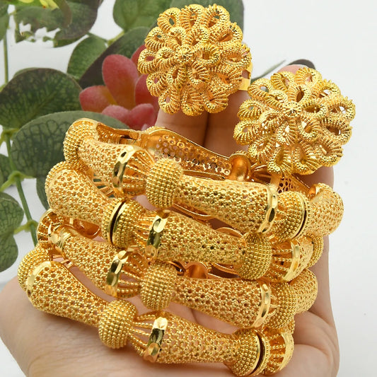 Women Charm Bracelet Bangle Gold Color Jewelry Flower Bangle African Ethiopian Hawaiian Jewelry