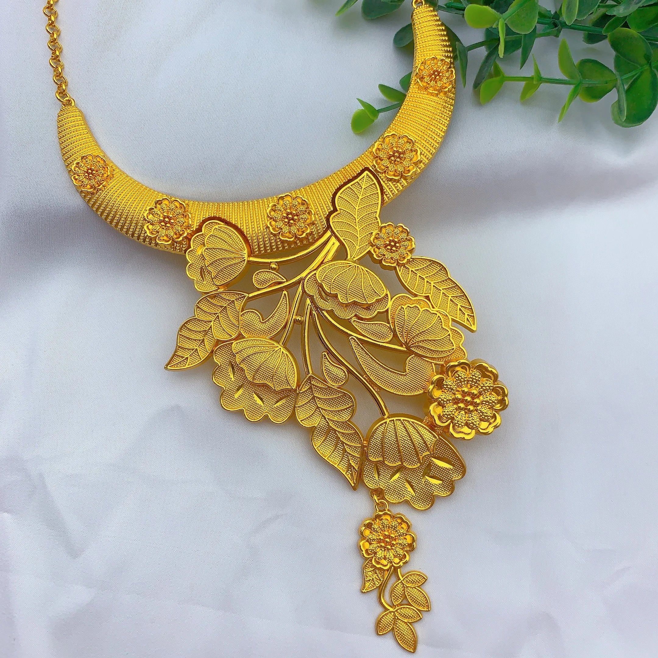 Luxury African Big Jewelry Set For Women Ethiopian Dubai 24K Gold Color Long Necklace Sets Wedding Party Gifts Wholesale
