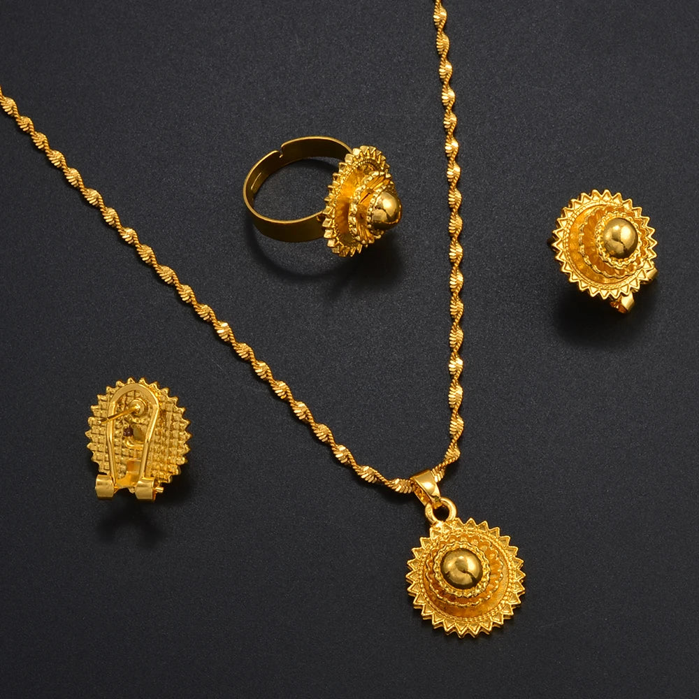 Small Size Ethiopian Jewelry Women Necklaces Earrings Ring Gold Color Eritrea African Jewelry