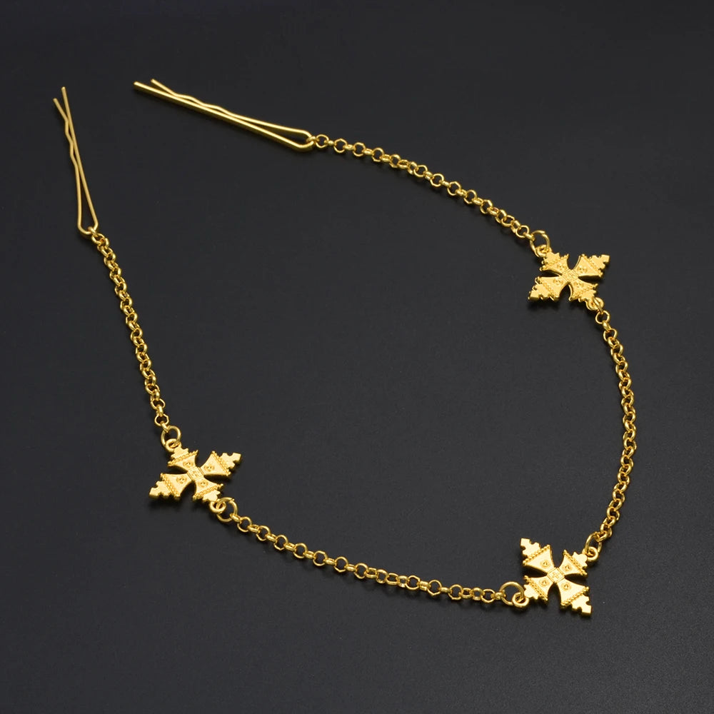 Ethiopian Eritrean Habesha for Women  African Gold Color Ethnic Hair Jewelry Forehead-Chain