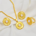 Ethiopian Eritrea Round Jewelry Sets With Pearl Necklace Earrings Rings for Women  African Brides Accessories