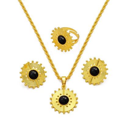 Ethiopian Eritrea Round Jewelry Sets With Pearl Necklace Earrings Rings for Women  African Brides Accessories