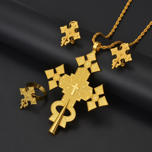 NEW Ethiopian Eritrea Cross Jewelry Sets Necklaces Earrings Rings for Women  Africa Ethnic Wedding Party Gifts