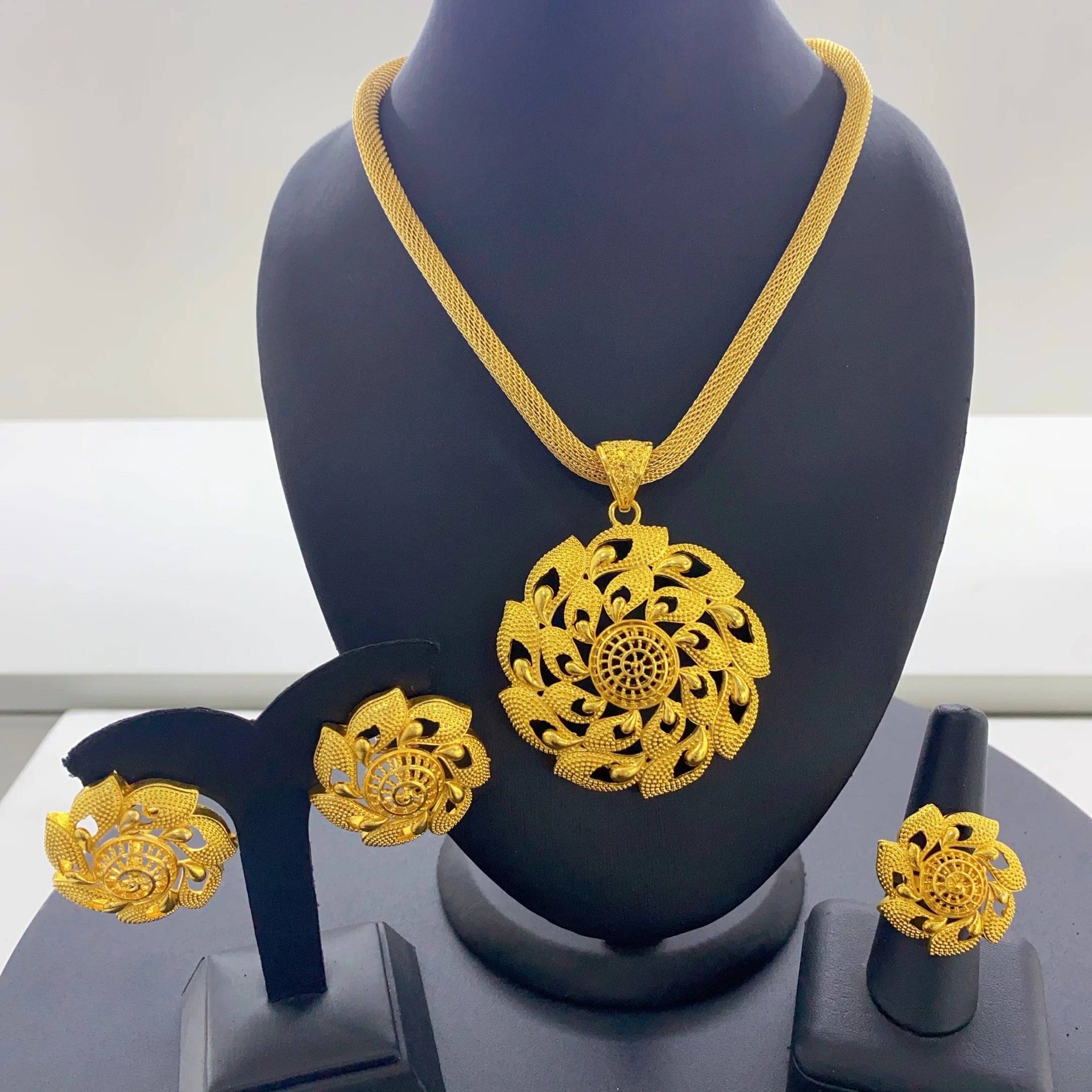 ANIID Luxury Dubai 24k Gold Plated Round Necklace And Earrings Sets For Women Ethiopian Indian Bridal Jewelry Set Wedding