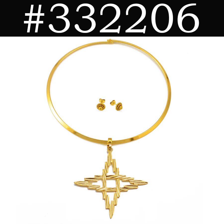 BIG SIZE PENDANT Chokers Collar and 1CM Small Earrings Ethiopian Jewelry sets Eritrean African Habesha