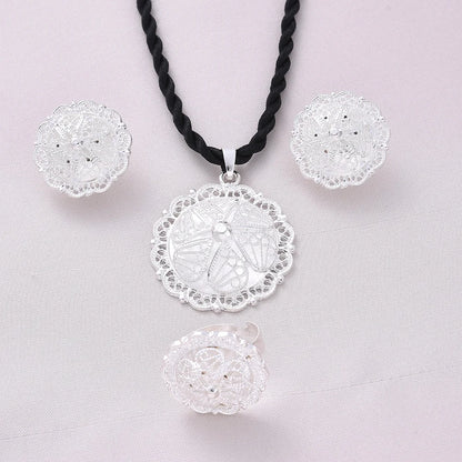 Silver Plated Fashion Ethiopian Big Size Earrings/Pendant/Ring Jewelry Sets Silver Plate Africa Bride Wedding Eritrea Set Gift