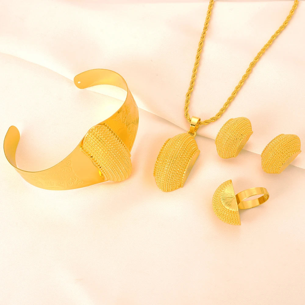 Gold Plated Fashion Ethiopian Big Size Earrings/Pendant/Ring Jewelry Sets Gold Plate Africa Bride Wedding Eritrea Set Gift