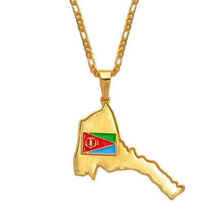 Eritrea Map Flag Pendant Necklaces Women Men Gold Color Ethnic Jewelry Africa Maps of Eritrean