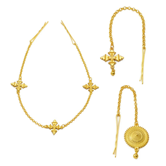 Ethiopian Eritrean Habesha for Women  African Gold Color Ethnic Hair Jewelry Forehead-Chain