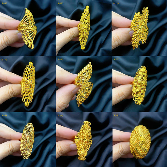 Ethiopia Gold Plated Long Rings For Women Resizable Wedding Jewelry African Party Gift