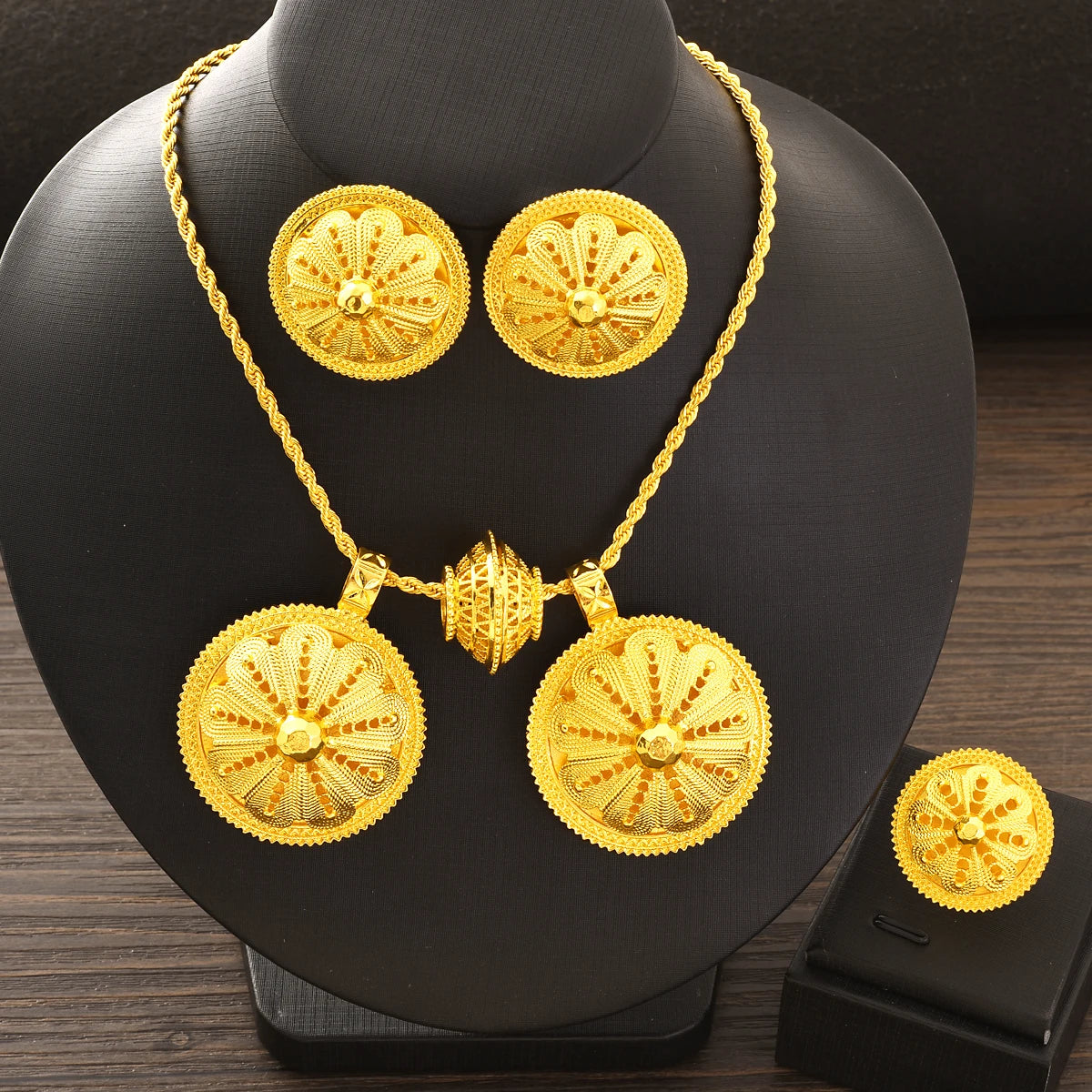 Gold Color Habesha Jewelry Set Women Pendants/Earring/Ring Ethiopia  Bride Wedding Party Accessory Birth Gift
