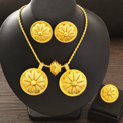 Gold Color Habesha Jewelry Set Women Pendants/Earring/Ring Ethiopia  Bride Wedding Party Accessory Birth Gift
